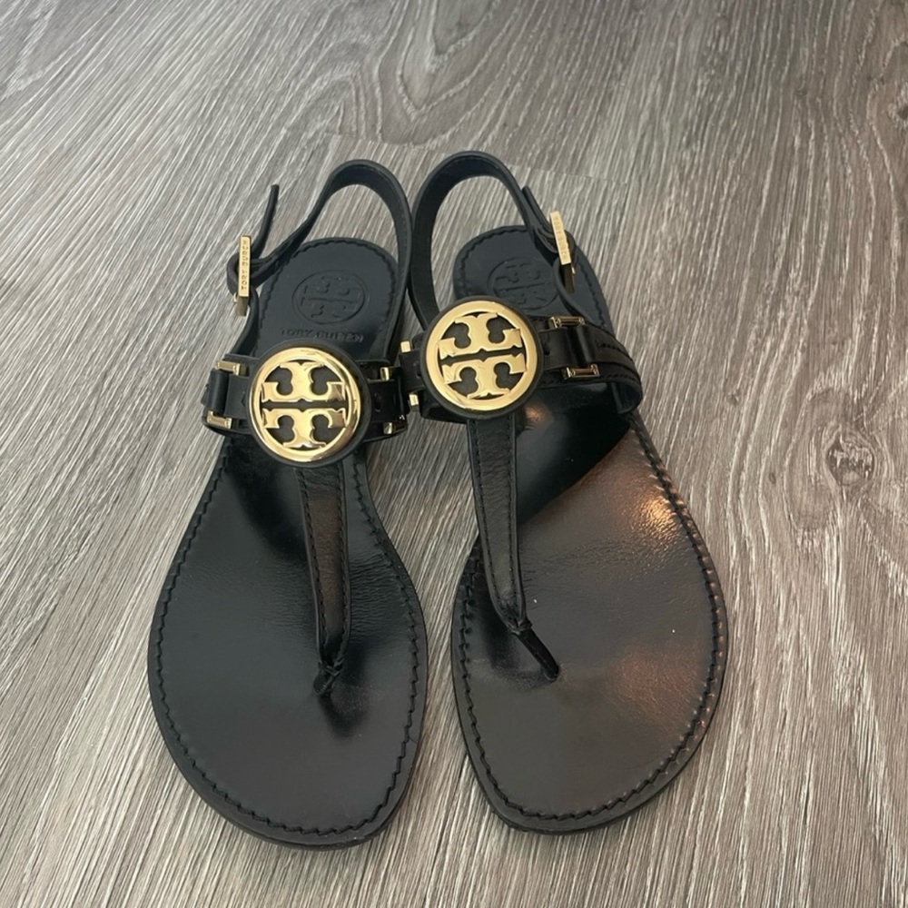 Tory Burch Black and Gold Sandals